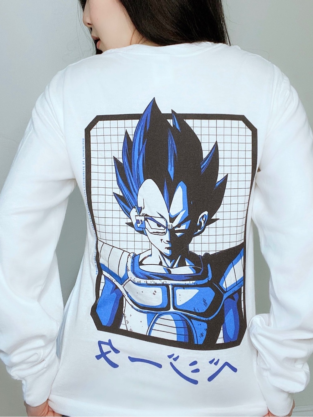 Atsuko x Dragon Ball Z Vegeta Long Sleeve Graphic T-Shirt White Size Large